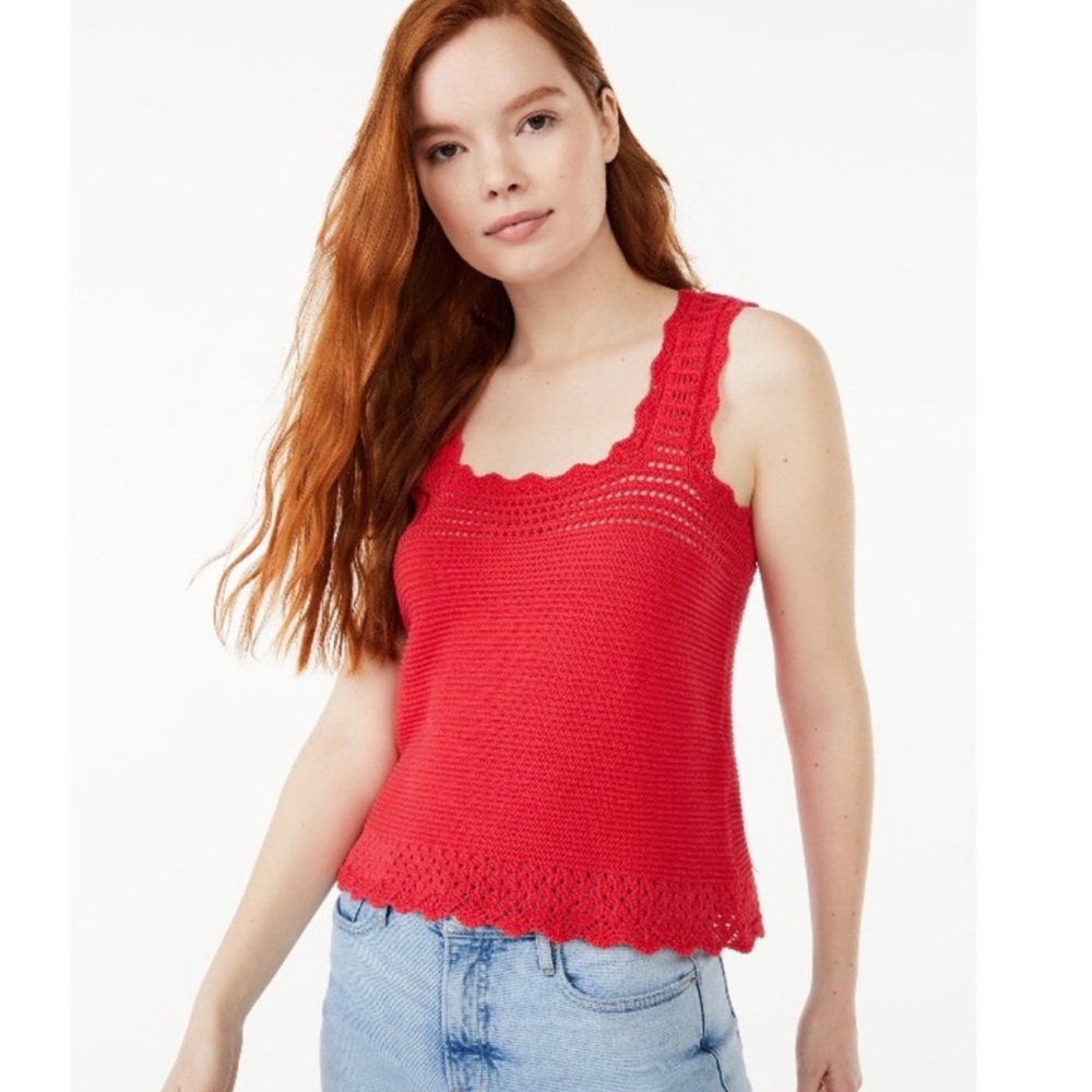 FREE ASSEMBLY Pink Crochet Tank Top Medium